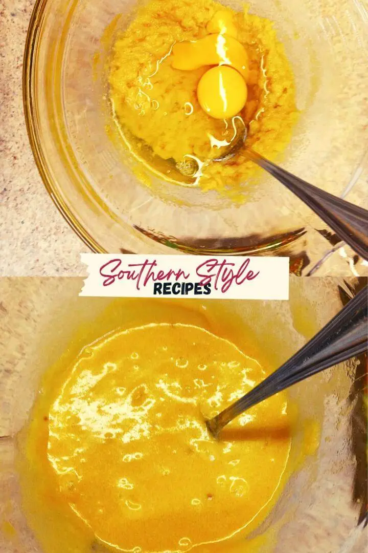 wet ingredients before and after egg addition
