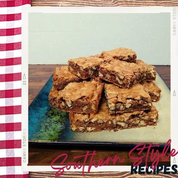 Plate of stacked Chocolate Robins (Brownies without Baking Soda)
