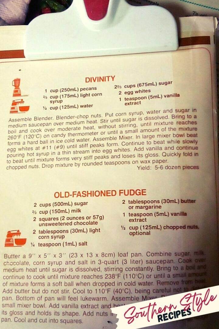 old cookbook divinity recipe image