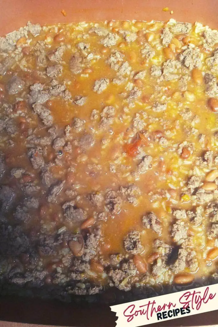 Mexican Beef and Rice Skillet before cheese addition