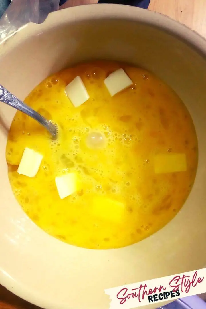 butter and egg mixture for classic pecan pie