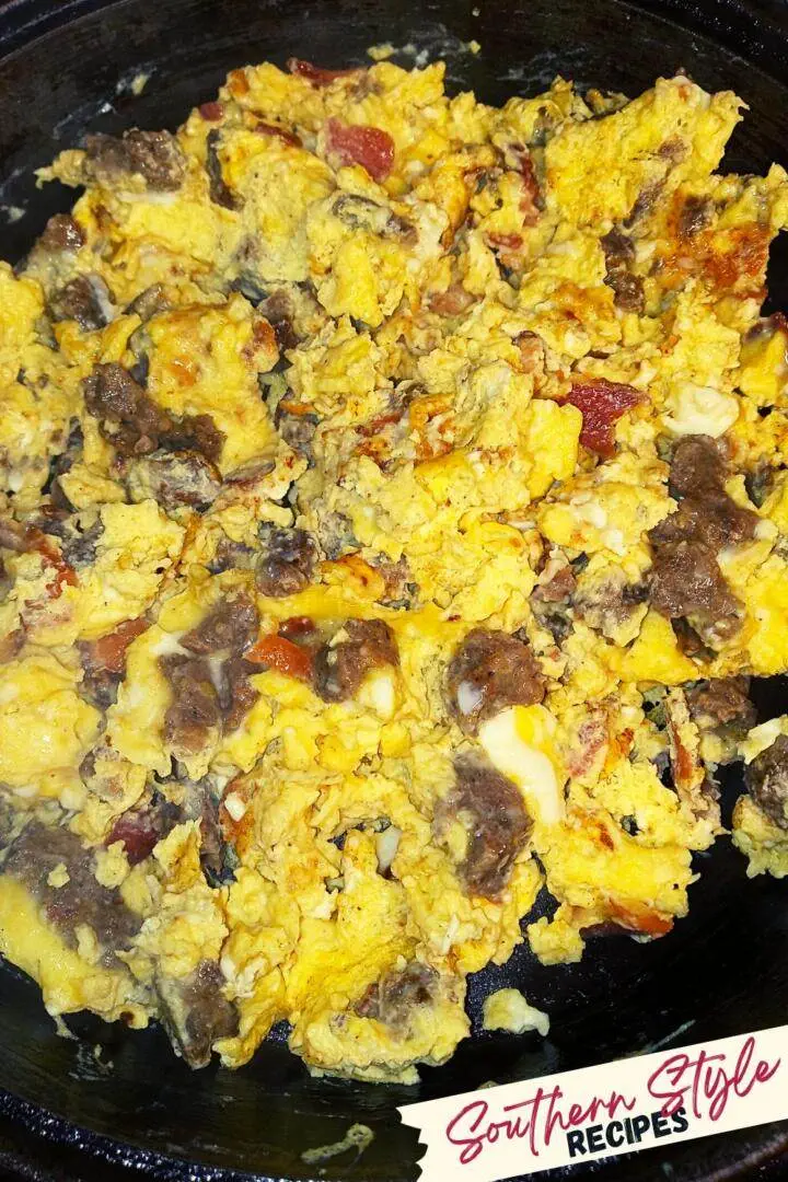 fully cooked breakfast scramble in skillet