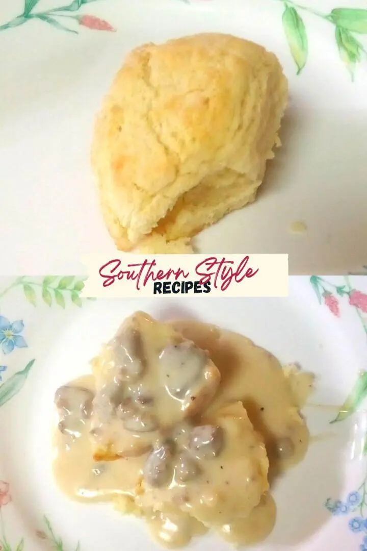 Single drop biscuit and a biscuit smothered in sausage gravy