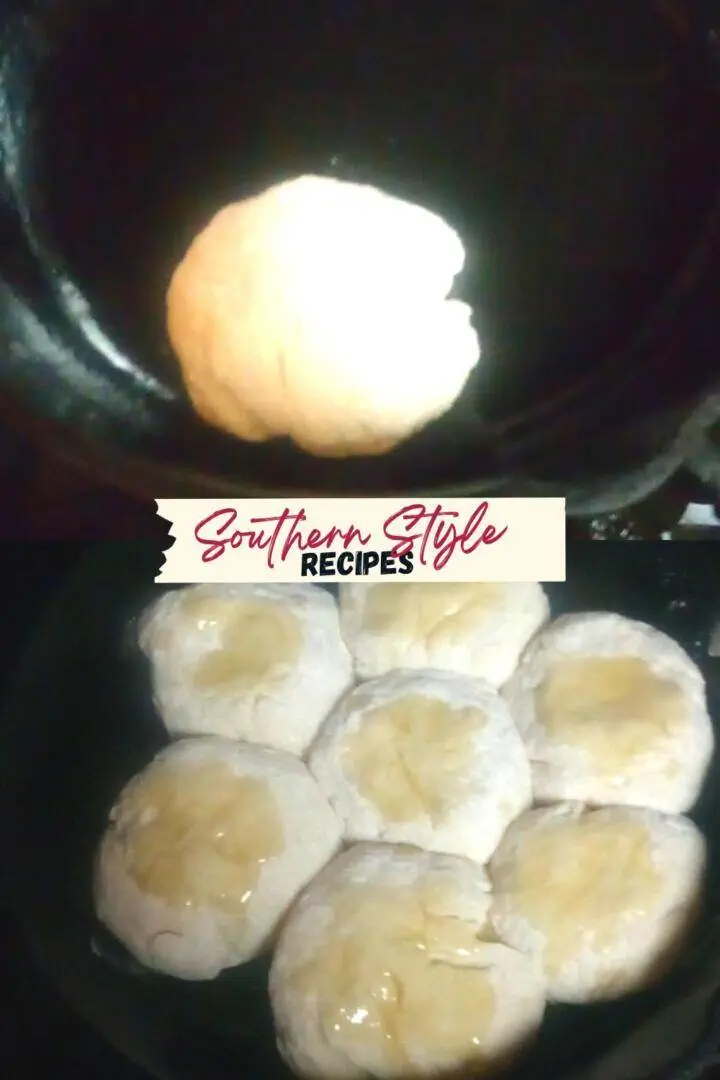 uncooked drop biscuits placed in cast iron skillet