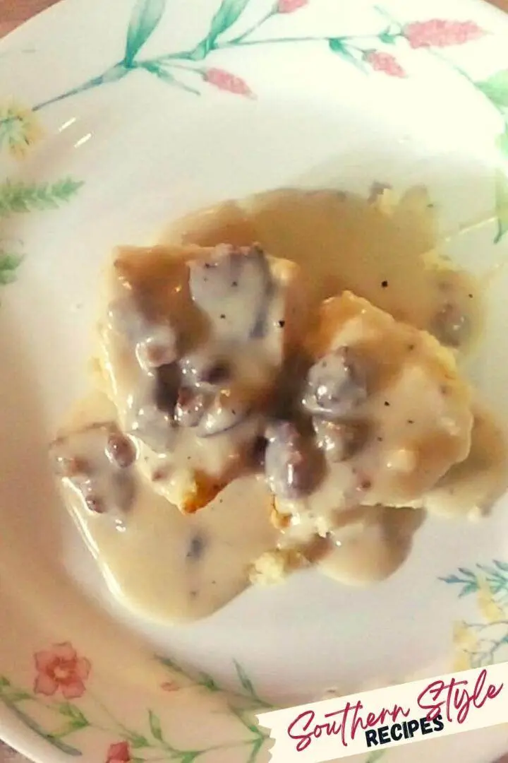 sausage gravy over homemade biscuits