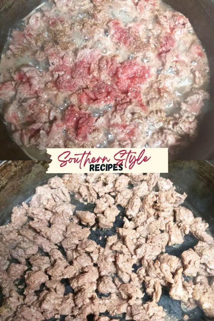 break up and brown meat in skillet